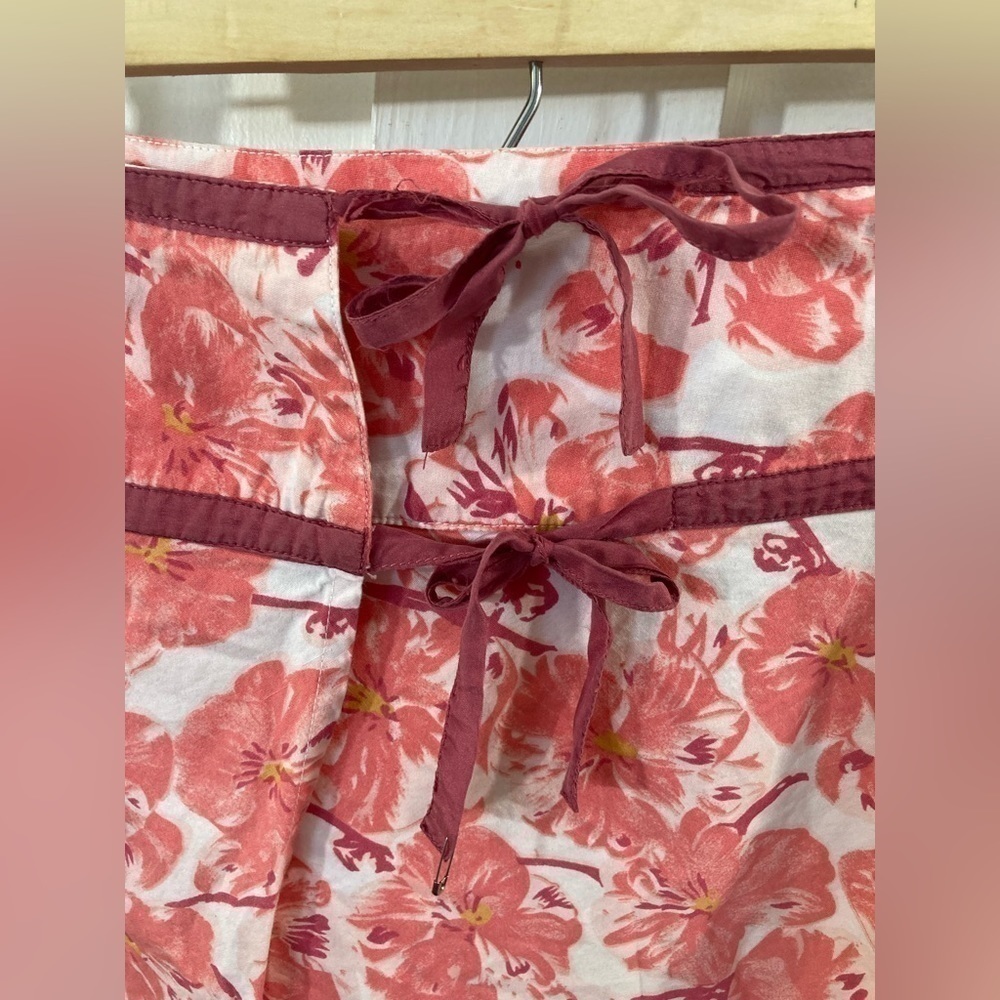 Elevenses Anthro Pink Floral Skirt Sz 2 100% Cotton Tie Straps - Picture 4 of 8